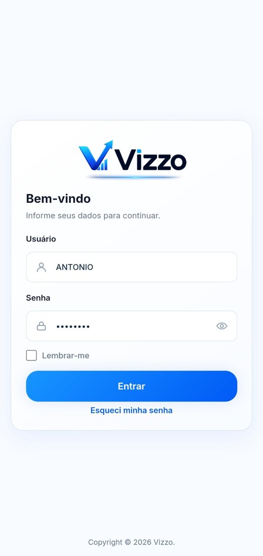 Login Vizzo em celular